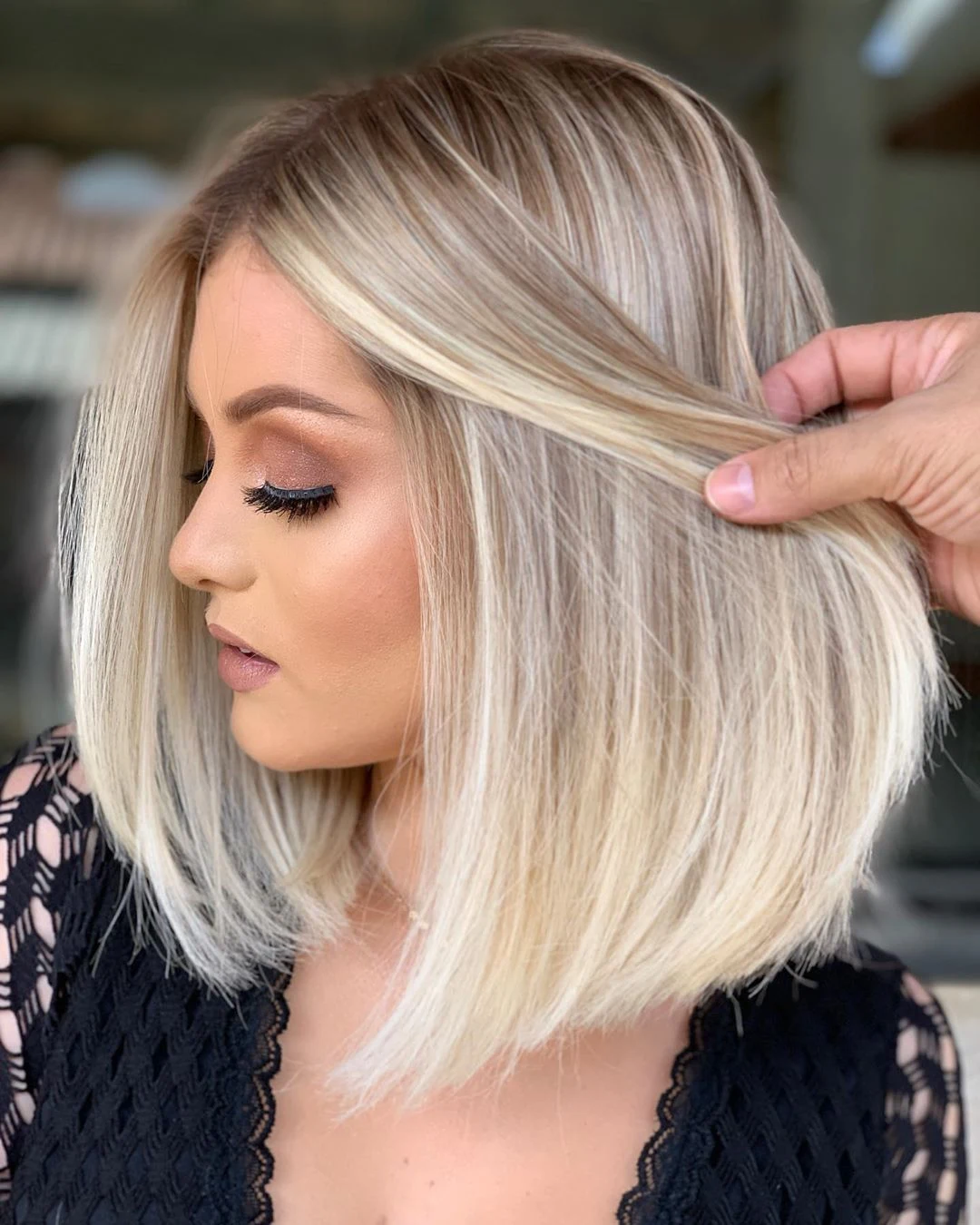 Smoky Blonde Layered Lob With Waves