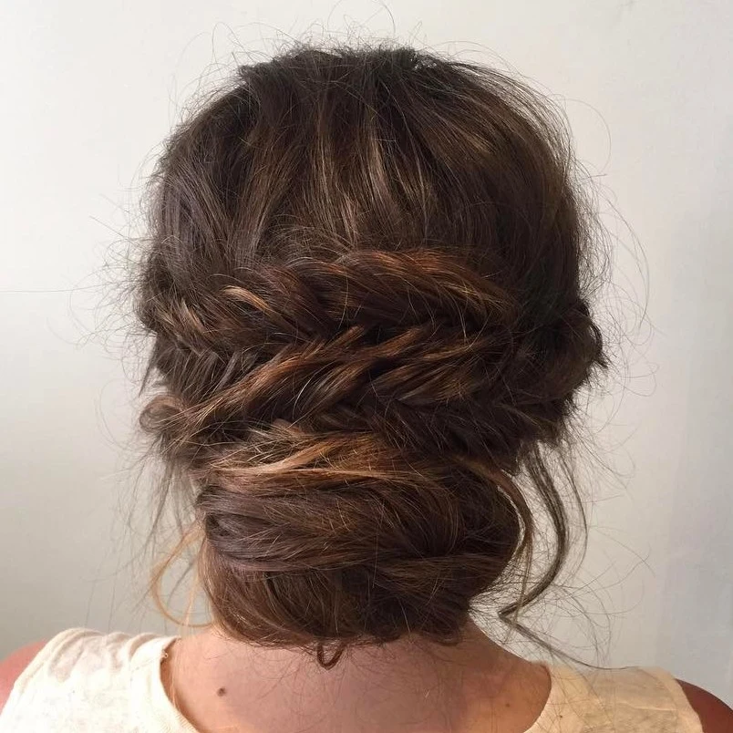 Deep Brown Twisted Nape Chignon