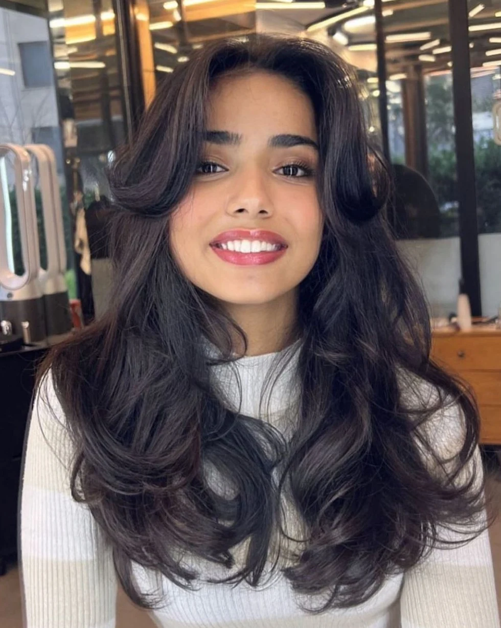 Long Curly Jet-Black Butterfly Lob
