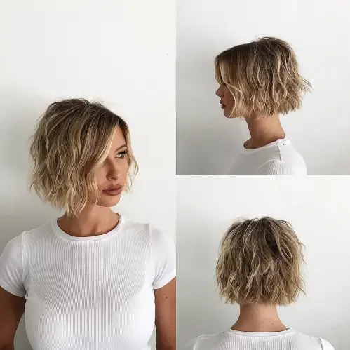 Bronded Shaggy Wavy Bob
