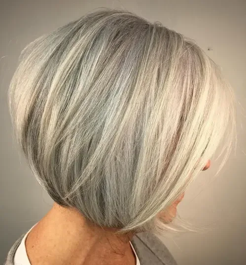 Nape-Stacked A-Line Gray Bob