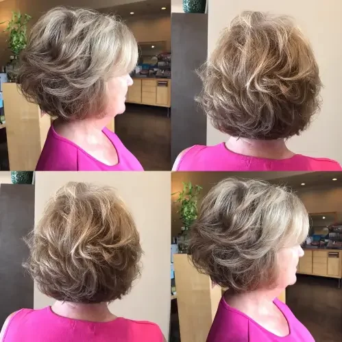 Jaw-length layered bob with soft bronde balayage and feathered movement