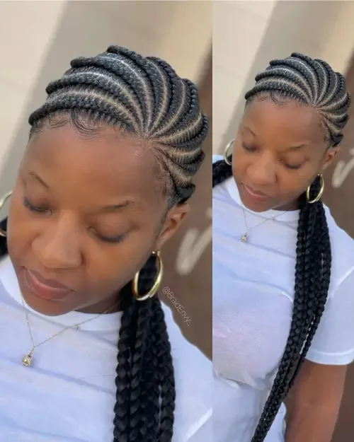Curved Cornrows With Edge Lines