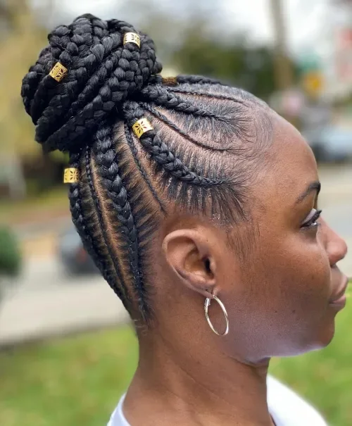 Twisted Crown Bun Cornrows