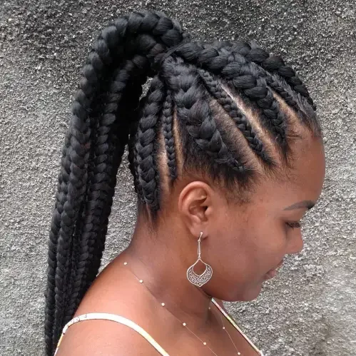 High Ponytail Chunky Cornrows