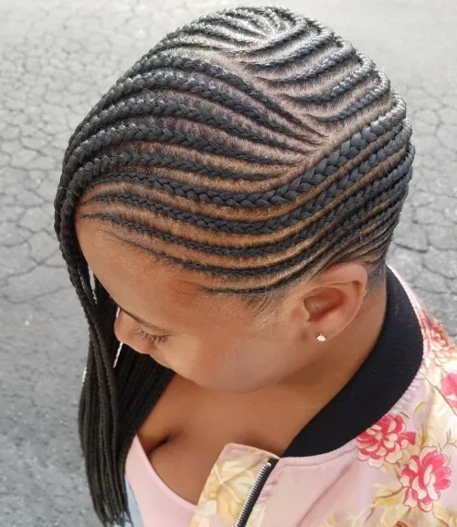 Side-Swooped Cornrow Crown