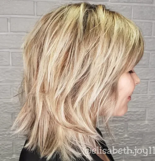 Soft Blonde Layered Shag Lob