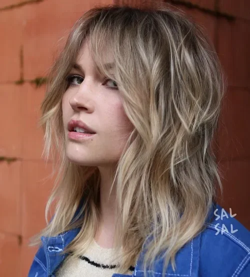 Gold Blonde Streaked Shag Lob
