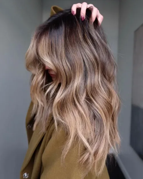 Long Caramel Blonde Wavy Balayage