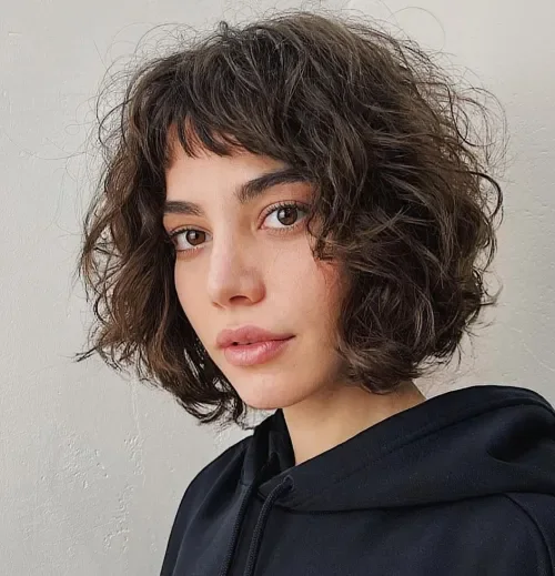 Curly Volume Bob With Fringe