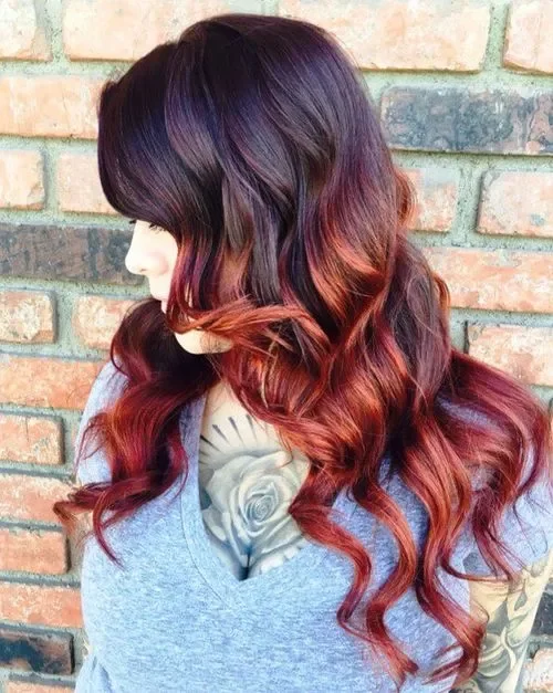 Black Hair With Burgundy-Caramel Melt