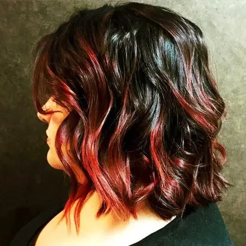 Black Wavy Bob With Red Ribbons