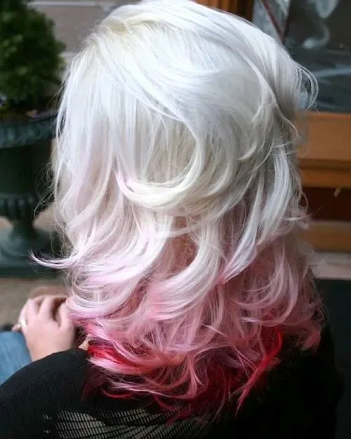 Platinum Blonde With Reverse Red Ombre