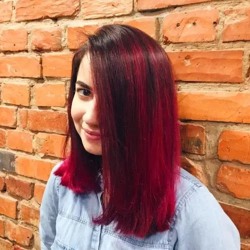 Long Bob With Magenta-Red Balayage