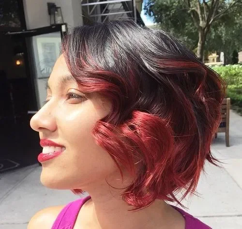 Red Ombre Bob With Soft Waves