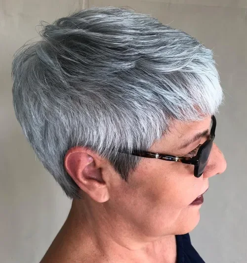 Feathered Gray Pixie Cut