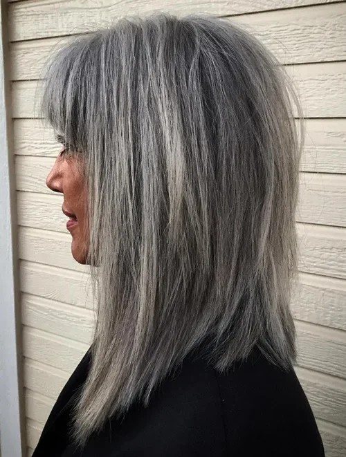 Straight Gray Curtain Bob