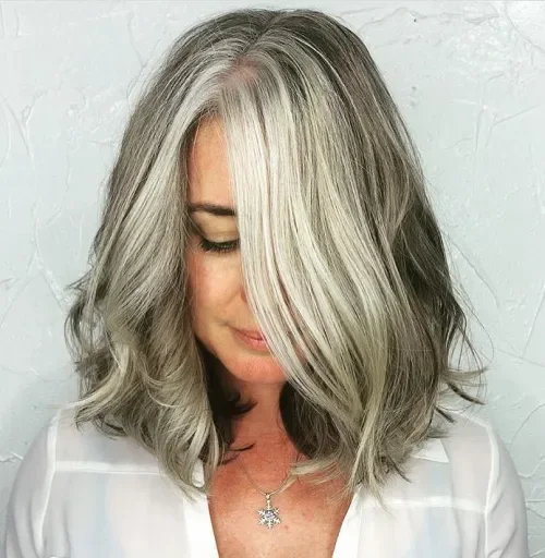 Mid-Length Gray Balayage Waves