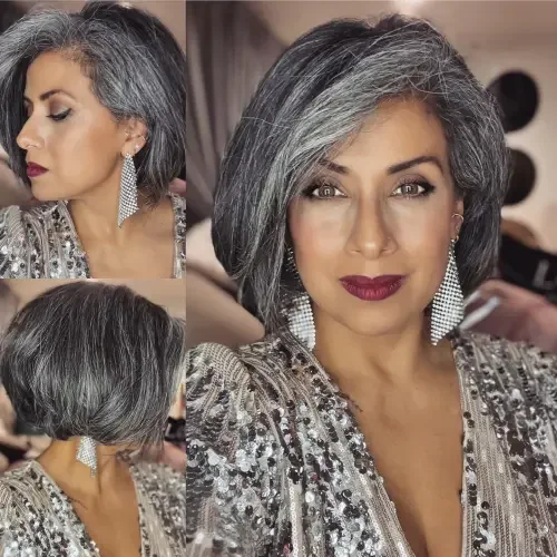 Charcoal Gray Side-Swept Bob