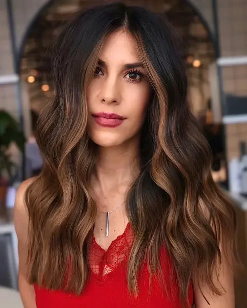 Soft Layered Chestnut Balayage Lob