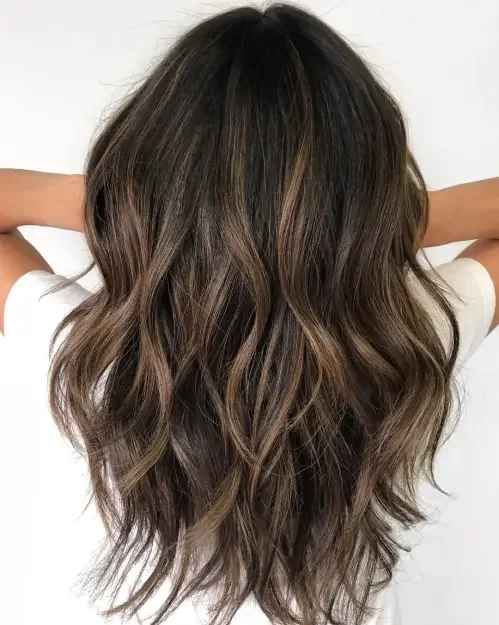 Wavy Dark Brown Balayage Mid-Length