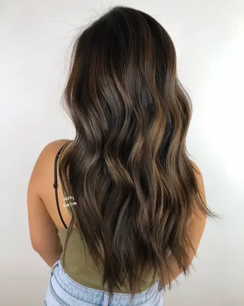 Long Wavy Caramel Balayage Layers