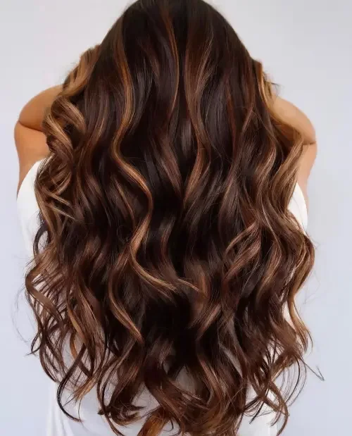Long Brown Copper Ripple Curls