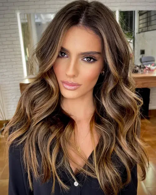 Wavy Dark Brown With Beige Balayage
