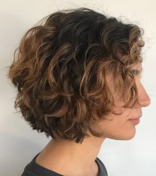 Chin-Length Curly Shag Bob