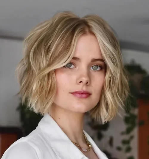 Honey Blonde Tousled Layered Bob