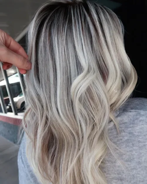 Shadow Roots With Platinum Ribbon Balayage