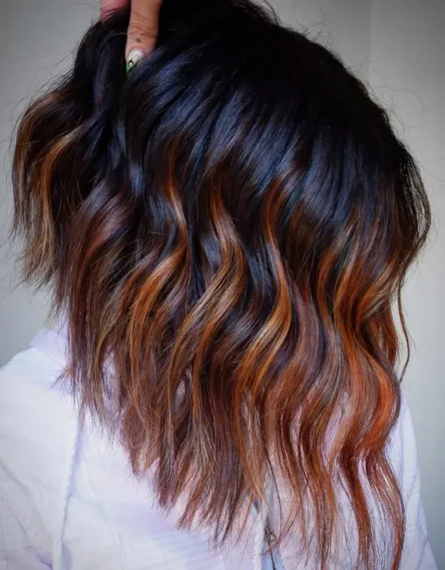 Copper-Red Ombre On Dark Hair