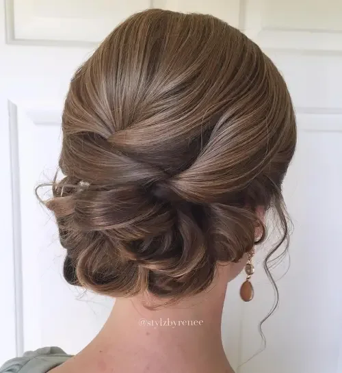 Shiny Chestnut Curls Chignon