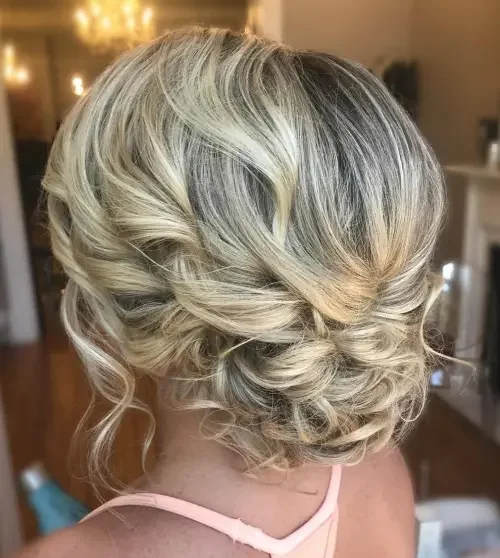 Platinum Blonde Wavy Braid Updo