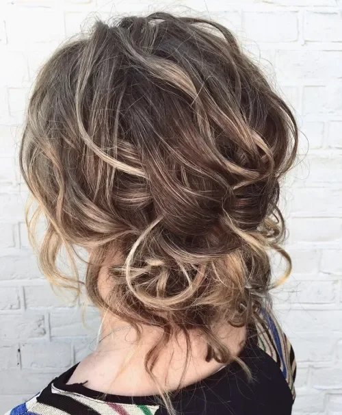 Wavy Chocolate Blonde Messy Updo