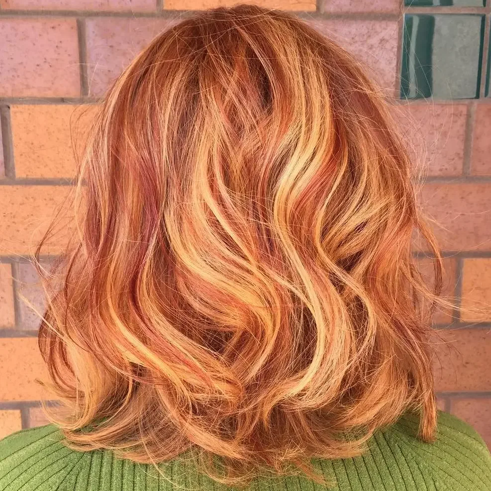 Copper Lob With Strawberry Highlights Lob