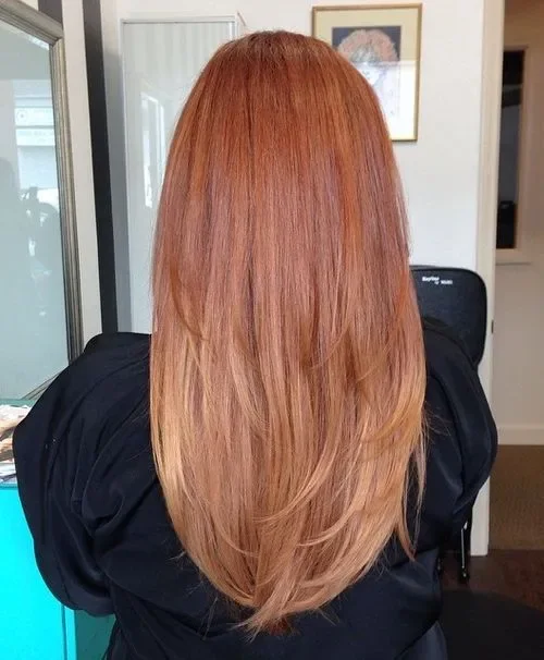 Strawberry Blonde Straight Layered Bob Lob