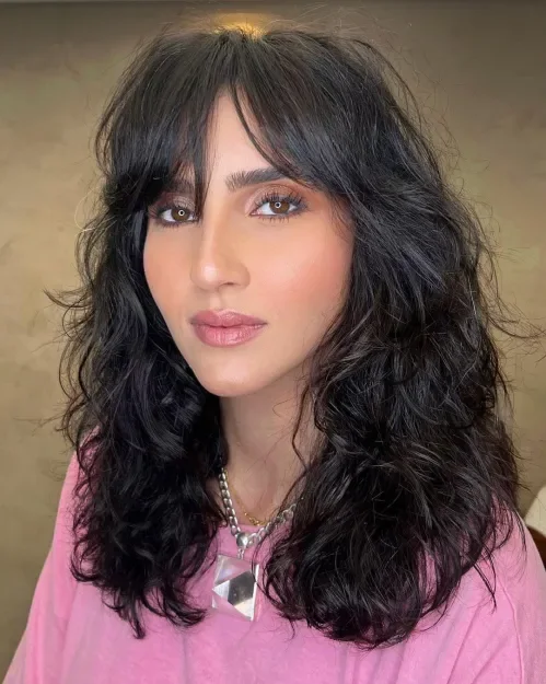 Black Wavy Shag With Blended Bangs Shag