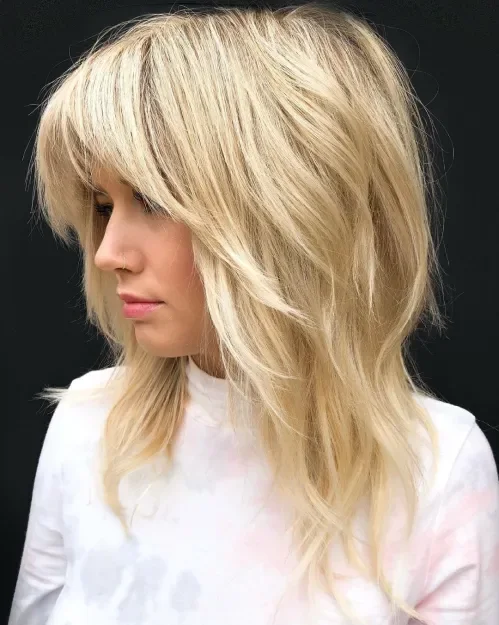 Side-Swept Blonde Piece-Y Shag Lob