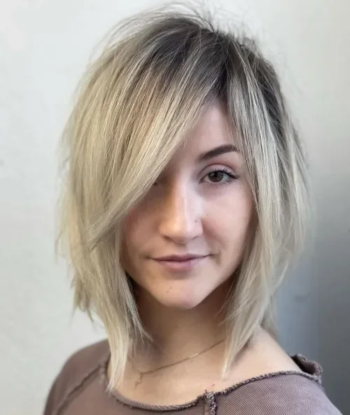 Light Blonde Tousled Mid Bob