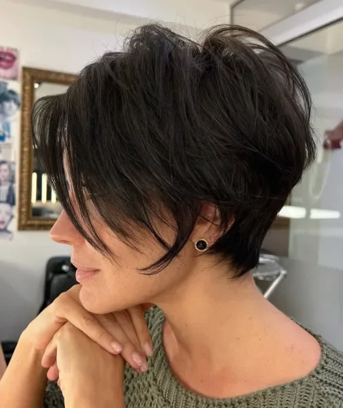 Black Shaggy Pixie With Fringe