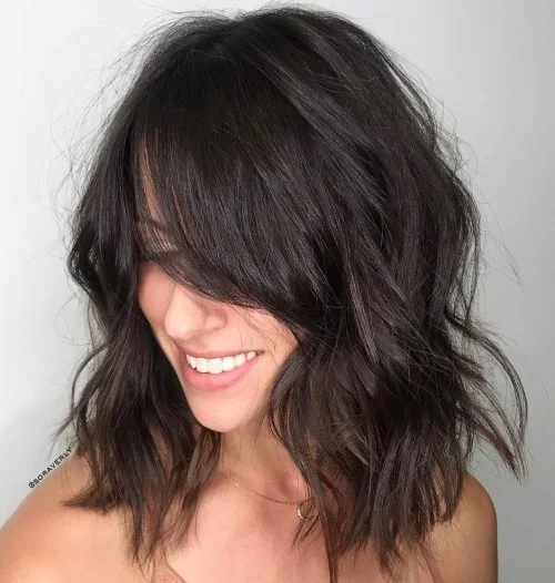 Soft Shag Lob With Side Bangs