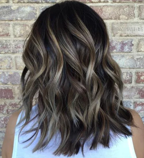Dark Brown Balayage Waves Lob