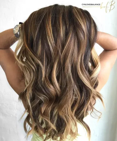 Back-Swept Caramel Streaked Waves