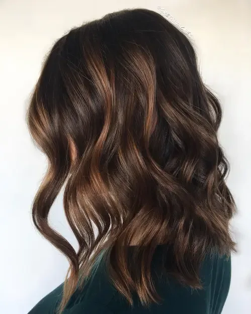 Long Dark Brown With Caramel Strands