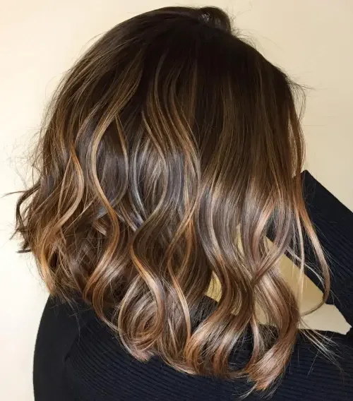 Curled Brown With Caramel Ribbon Highlights