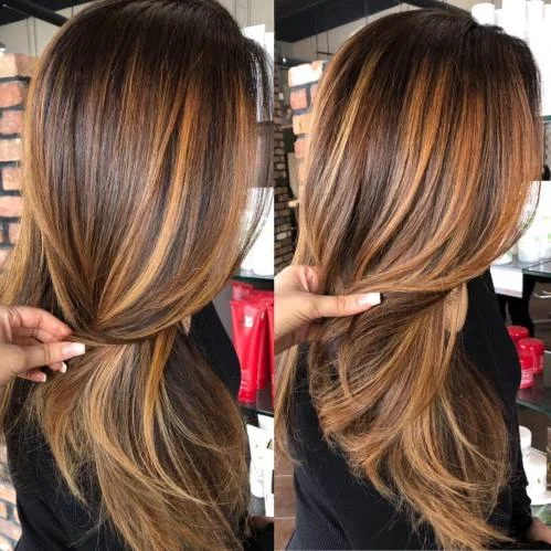 Long Brown With Caramel Lowlights
