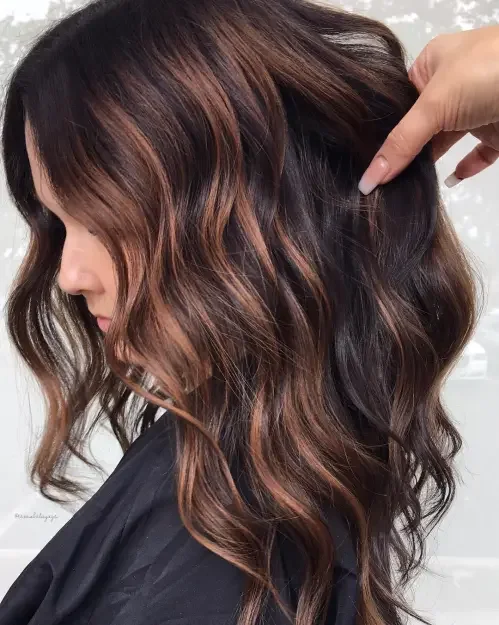 Dark Brown With Caramel Wave Strands