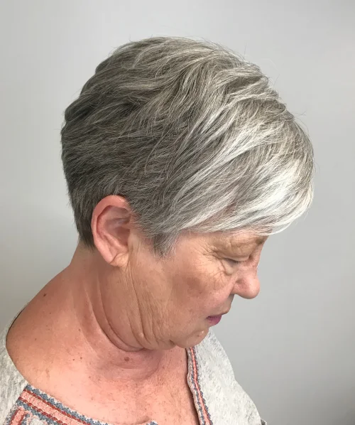 Salted Gray Side-Swept Pixie