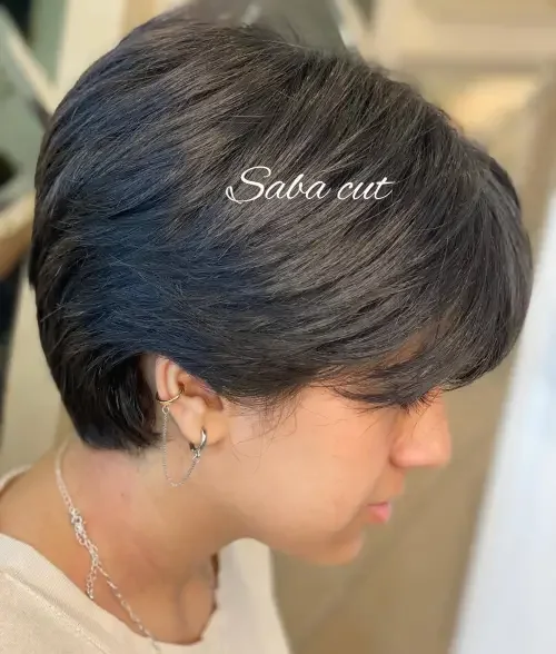 Sleek Dark Side-Parted Pixie